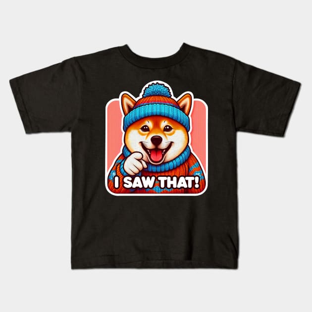 I Saw That meme Shiba inu Ugly Christmas Sweatshirt Kids T-Shirt by Plushism